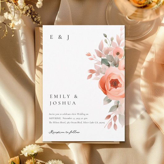 Peach Boho Floral Wedding Einladung
