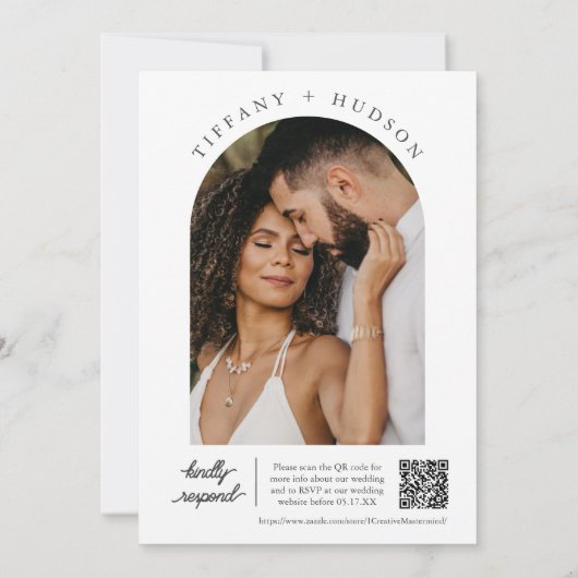 Peach Boho Minimal Wedding Arch Foto QR Code Einladung (Rückseite)