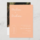 Peach Boho Minimalistisch Wedding QR Code Foto Einladung (Vorne/Hinten)
