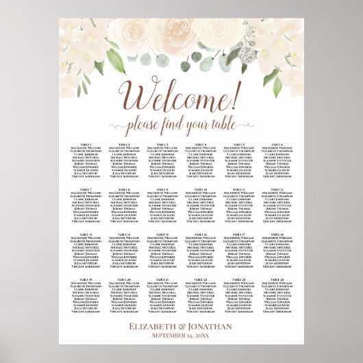 Peach Boho Rose 24 Tabelle Hochzeitstabelle Poster (Vorne)