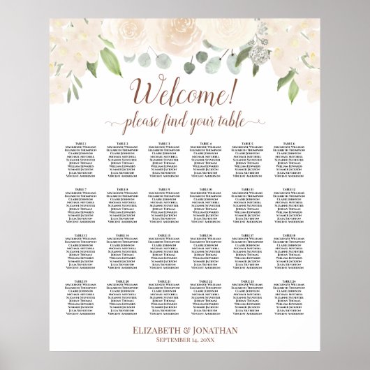 Peach Boho Rose 24 Tabelle Hochzeitstabelle Poster (Vorne)