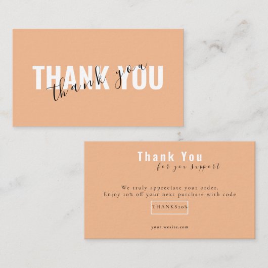Peach Bold Script Thank You Card Discount Business Visitenkarte (Vorne/Hinten)