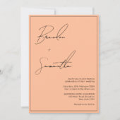 Peach Borderred Hand Lettered Script Foto Wedding Einladung (Vorderseite)