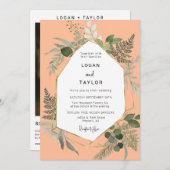 Peach Botanical Greenerenery Gold Frame QR Code Fo Einladung (Vorne/Hinten)