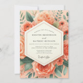 Peach Botanical Romance Wedding Einladung (Vorderseite)