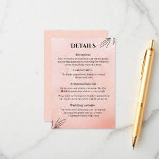  Peach Botanical Wedding Details Card Begleitkarte