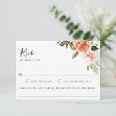 Peach Botanical Wedding Food Allergy RSVP Card (Stehend Vorderseite)