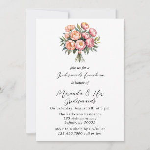 Peach Bouquet mit Diamonds Bridesmaids Luncheon Einladung