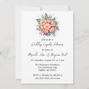 Peach Bouquet mit Diamonds Wedding Couples Dusche Einladung