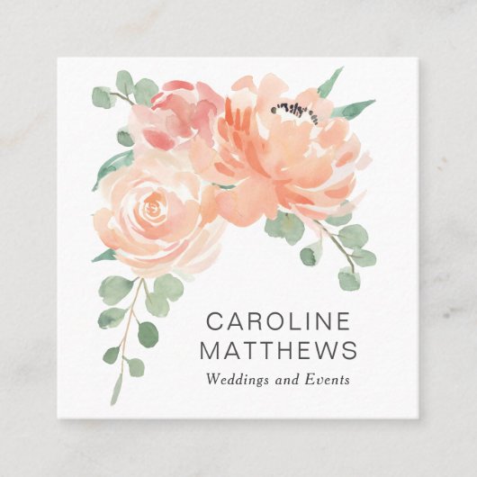 Peach Bouquet Wasserfarbenfloral Quadratische Visitenkarte (Vorderseite)