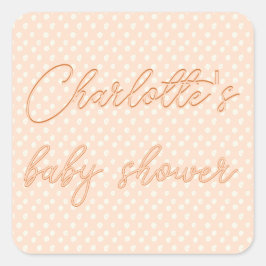 Peach Bow Baby Dusche Quadratischer Aufkleber