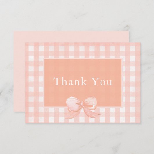 Peach Bow Gingham Dankeschön Karte (Vorne/Hinten)