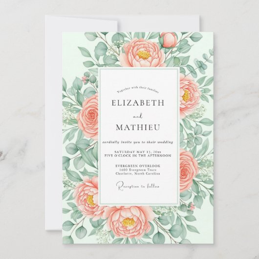 Peach Breathtaking Botanical Wedding Einladung (Vorderseite)