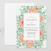 Peach Breathtaking Botanical Wedding Einladung (Vorne/Hinten)