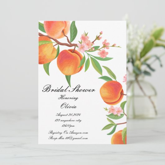 PEACH BRIDAL SHOWER EINLADUNG (Stehend Vorderseite)
