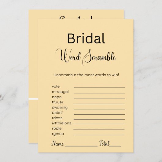 Peach Bridal Word Scramble Game Einladung (Vorne/Hinten)
