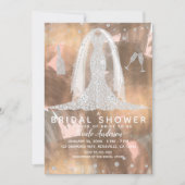 Peach Bronze Diamond Wedding Dress Brautparty Einladung (Vorderseite)