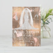 Peach Bronze Diamond Wedding Dress Brautparty Einladung (Stehend Vorderseite)