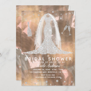 Peach Bronze Diamond Wedding Dress Brautparty Einladung