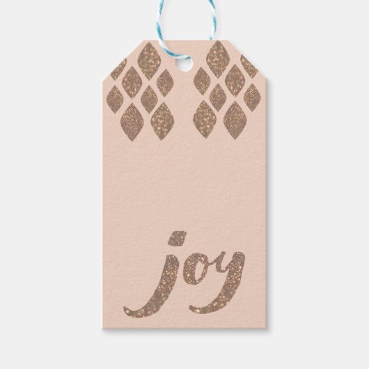 Peach & Bronze Glitzer Joy Xmas Geschenkanhänger (Vorderseite)