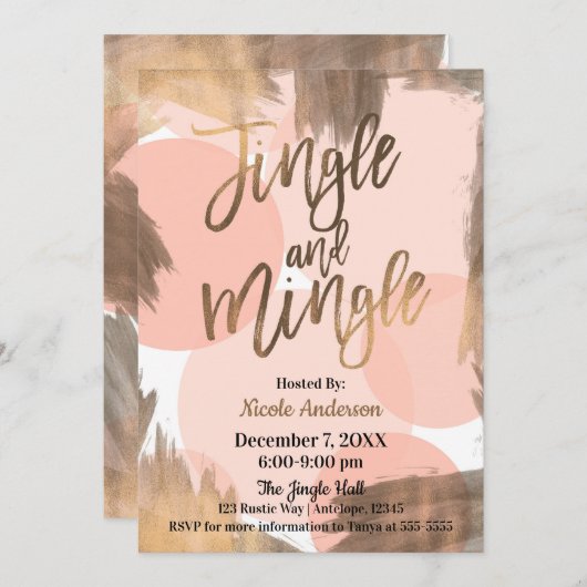 Peach Bronze Modern Jingle & Mingle Party Einladung (Vorne/Hinten)