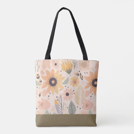 Peach Brown Floral Monogram Tasche (Rückseite)