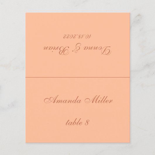 Peach Brown Printed Guest Name Wedding Platzkarte (Vorderseite)