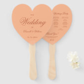 Peach Brown Wedding Program Simple Heart Script Fächer (Vorne und Hinten)