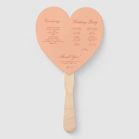 Peach Brown Wedding Program Simple Heart Script Fächer (Rückseite)