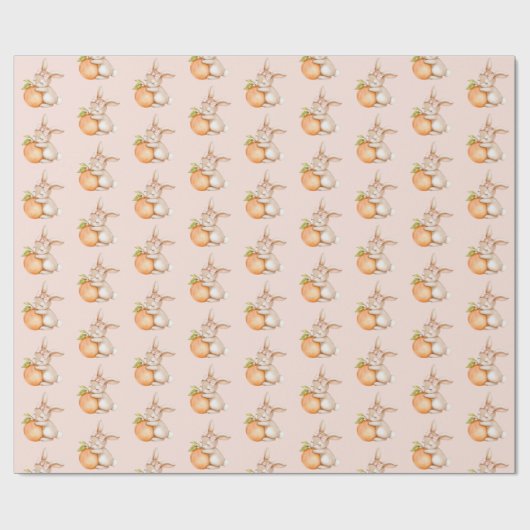 Peach & Bunny Rabbit Baby Shower Gift Geschenkpapier (Flach)