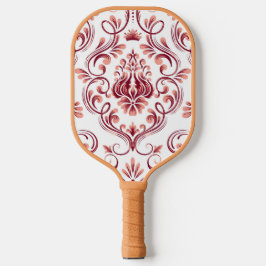 Peach Burgundy and White Damask Floral Pickleball Schläger