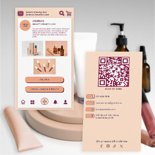 Peach Burgundy Brand Beauty Cosmetic QR Code Techn Visitenkarte
