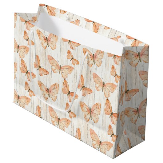 Peach Butterflies Birthday Große Geschenktüte (Vorderseite Schrägansicht)