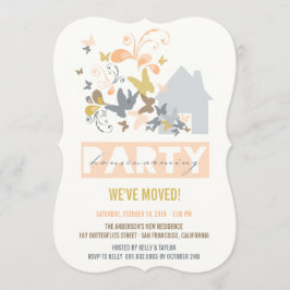 Peach Butterflies Burst House Warming Party Invite Einladung