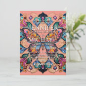 Peach Butterflies Classic Wedding Einladungen (Stehend Vorderseite)