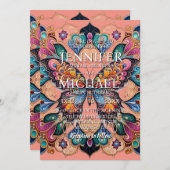 Peach Butterflies Classic Wedding Einladungen (Vorne/Hinten)