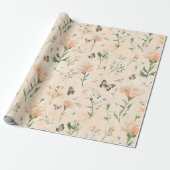 Peach Butterflies Floral Birthday Geschenkpapier (Ungerollt)