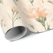 Peach Butterflies Floral Birthday Geschenkpapier (Rolleneckpunkt)