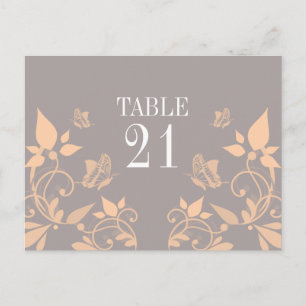 Peach Butterfly Floral Tischnummer Postkarte