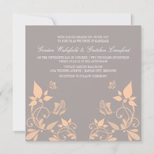 Peach Butterfly Floral Wedite Einladung