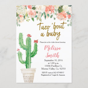 Peach Cactus floral Baby Shower Taco Bout Baby Einladung