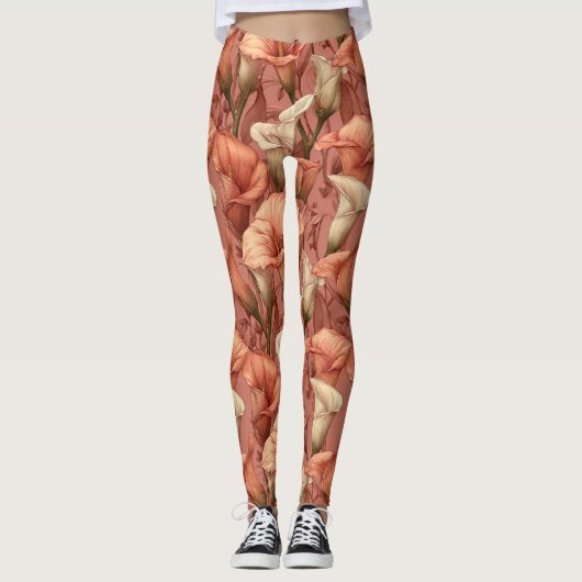 Peach Cardio Calla lilies Sparkle Birthday Gift  Leggings (Vorderseite)