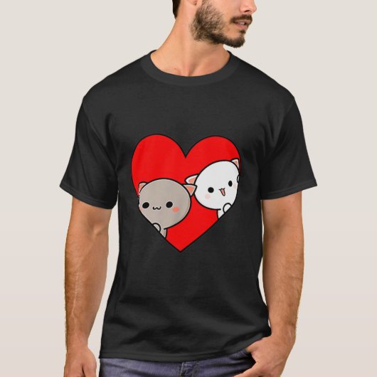 Peach Cartoon Love Goma Cat Valentine’s Day Heart  T-Shirt (Vorderseite)