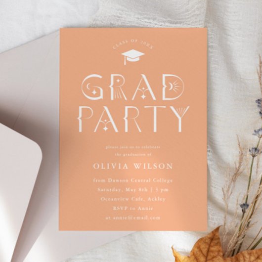 Peach Celestial Typografy Grad Party Einladung