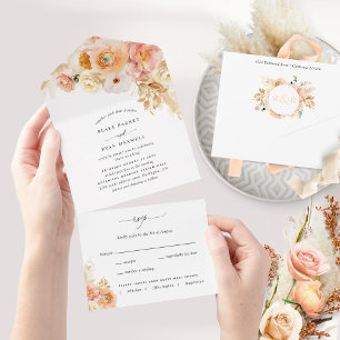 Peach Champagne und Blush Floral Wedding mit UAWG All In One Einladung