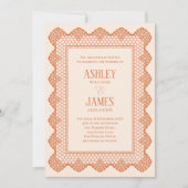 Peach Chantilly Lace Border Elegant Wedding Einladung (Vorderseite)