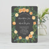 Peach & Charcoal, Gray Peony & Rose Blumenhochzeit Einladung (Stehend Vorderseite)
