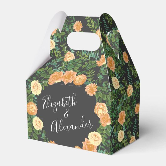 Peach & Charcoal, Gray Peony & Rose Blumenhochzeit Geschenkschachtel (Vorderseite)