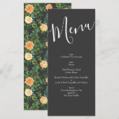 Peach Charcoal Gray Peony Rose Wedding Menü Menükarte (Vorne/Hinten)