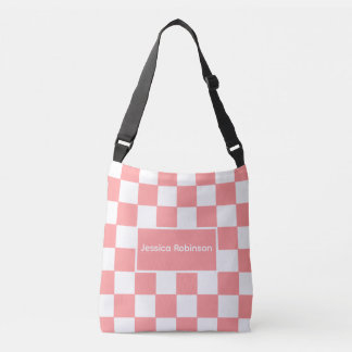 Peach Checkered with Name  Tragetaschen Mit Langen Trägern